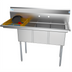 Thumbnail image #1 for KoolMore 51-Inch Three-Compartment Stainless Steel Commercial Sink with Left Drainboard and Backsplash