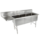 Thumbnail image #1 for John Boos 3B244-1D24L-X 3-Compartment Stainless Steel Sink, 24-Inch Left Drainboard, 16-Gauge, 100-3/16-Inch Wide