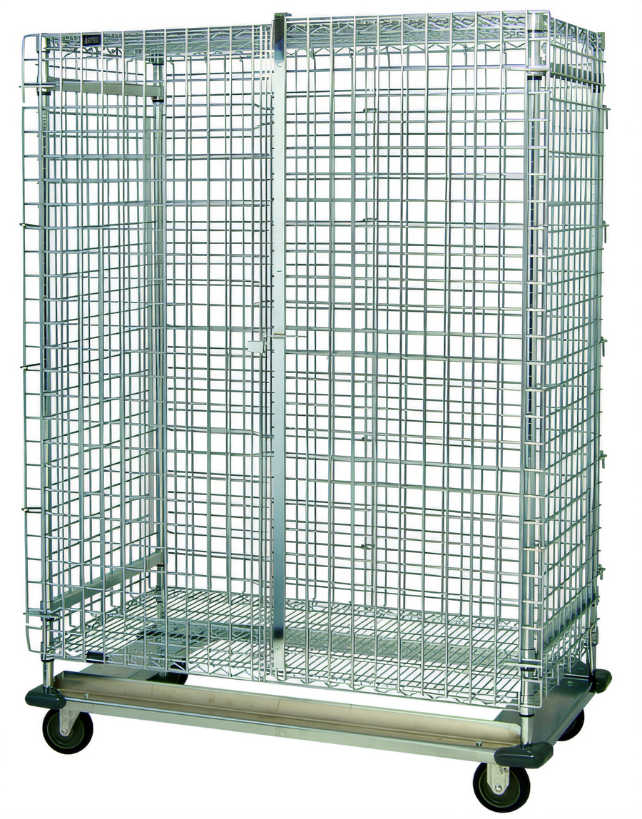 Product image #1 for Quantum Mobile Wire Security Cage Shelving Unit with Dolly Base, 48 x 18 x 70 Inches, Chrome Plated Finish