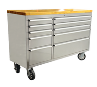 Omcan USA Mobile Stainless Steel Work Bench with Rubberized Wood Top and 10 Locking Drawers, 55 x 18 x 37 Inches