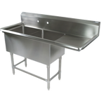 Thumbnail image #5 for John Boos Pro-Bowl 2PB18-1D24R Freestanding 2-Compartment Stainless Steel Sink with Right Drainboard and 10-Inch Backsplash