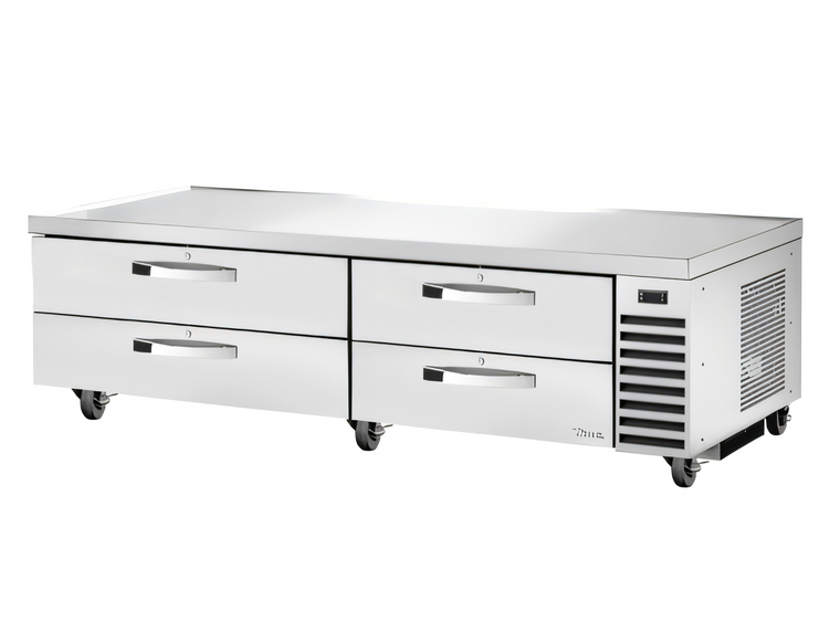 Product image #1 for True 82-3/8-Inch Wide Refrigerated Chef Base with 4 Locking Drawers, Stainless Steel, Self-Contained Side-Mounted Refrigeration