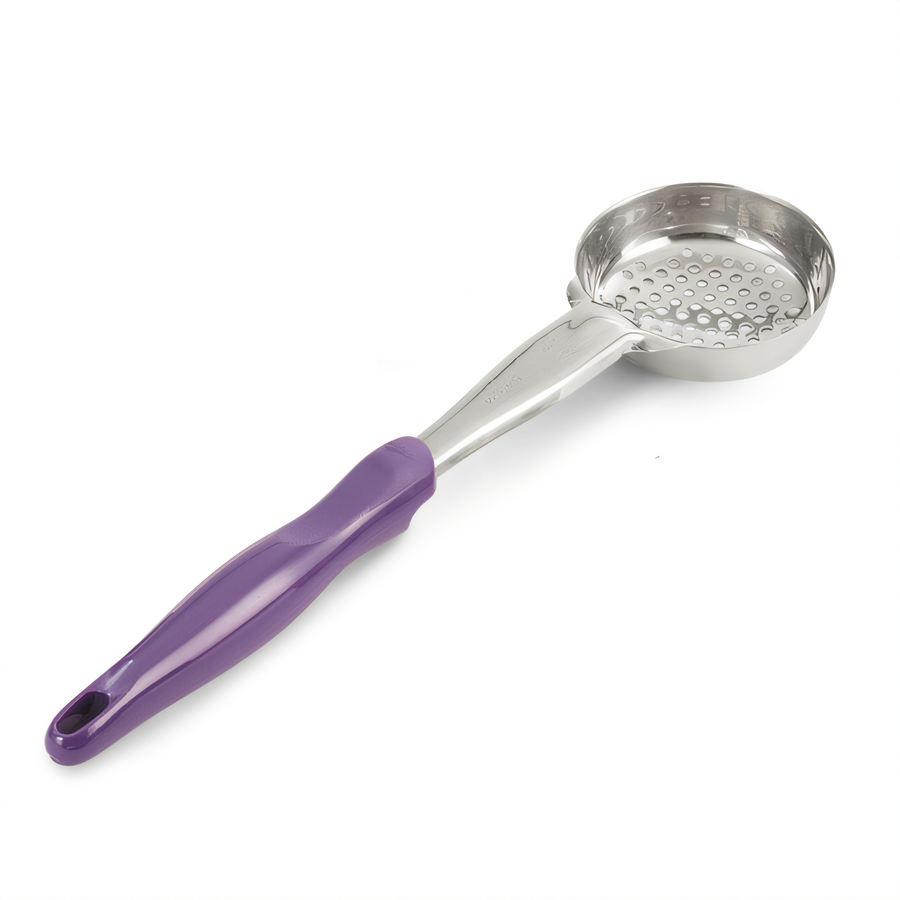 Product image #1 for Vollrath Jacob's Pride Heavy Duty 4 oz Perforated Round Bowl Portion Control Spoodle with Purple Handle