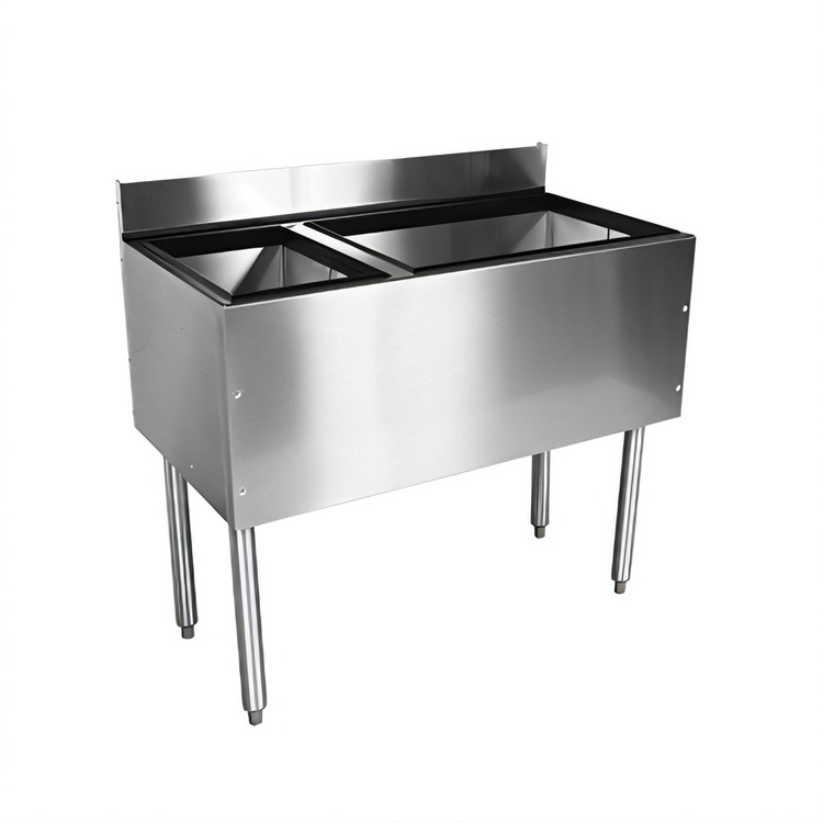 Product image #1 for 48-Inch Stainless Steel Underbar Combo Ice Bin/Cocktail Unit with 10-Circuit Cold Plate and Right-Side Bottle Storage