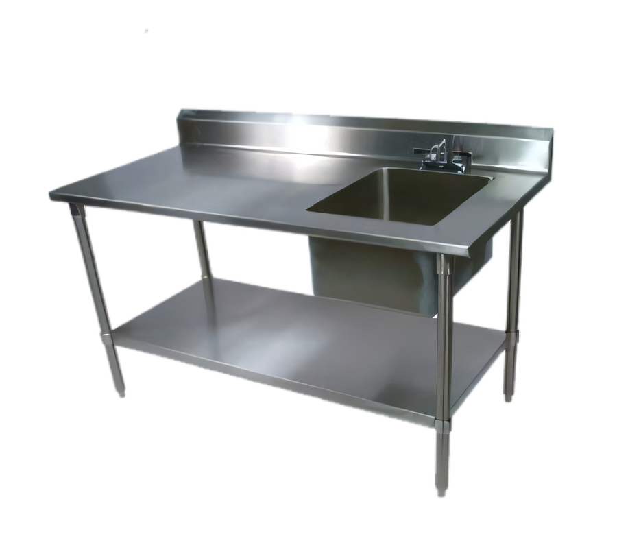 Product image #1 for John Boos 60-Inch x 30-Inch Stainless Steel Prep Table With Right Sink Bowl, Backsplash, and Undershelf