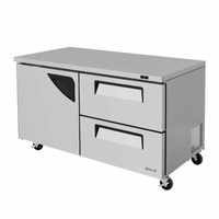 Turbo Air Super Deluxe 60-Inch Two-Section Undercounter Refrigerator with 1 Solid Door and 2 Drawers