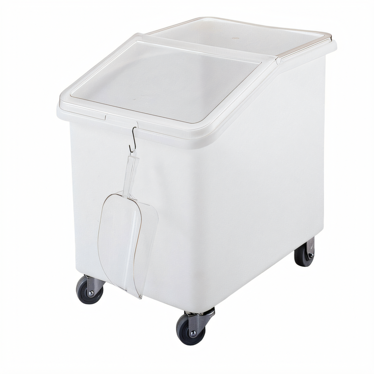Product image #1 for Cambro 37-Gallon Mobile Slant Top Ingredient Bin with Sliding Clear Polycarbonate Lid, White