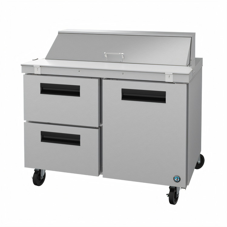 Product image #1 for Hoshizaki Steelheart SR48B-12D2 48-Inch Two-Section Sandwich Top Prep Refrigerator with 1 Door and 2 Drawers