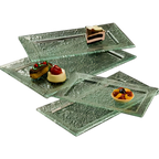 Thumbnail image #1 for American Metalcraft Glacier BG1911 19-Inch Rectangular Rimmed Green Bubble Glass Platter Case of 5