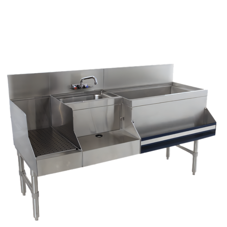 Product image #1 for Advance Tabco Prestige Uni-Serv 60-Inch Stainless Steel Underbar Speed Bar with Right Ice Bin, Sink and Blender Station