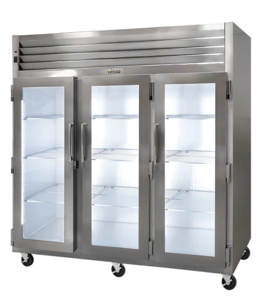 Product image #1 for Dealer's Choice G Series 3-Section LED Glass Door Merchandiser Reach-In Freezer, Left/Left/Right Hinged, Self-Contained Top-Mounted, 70.67 Cu. Ft.