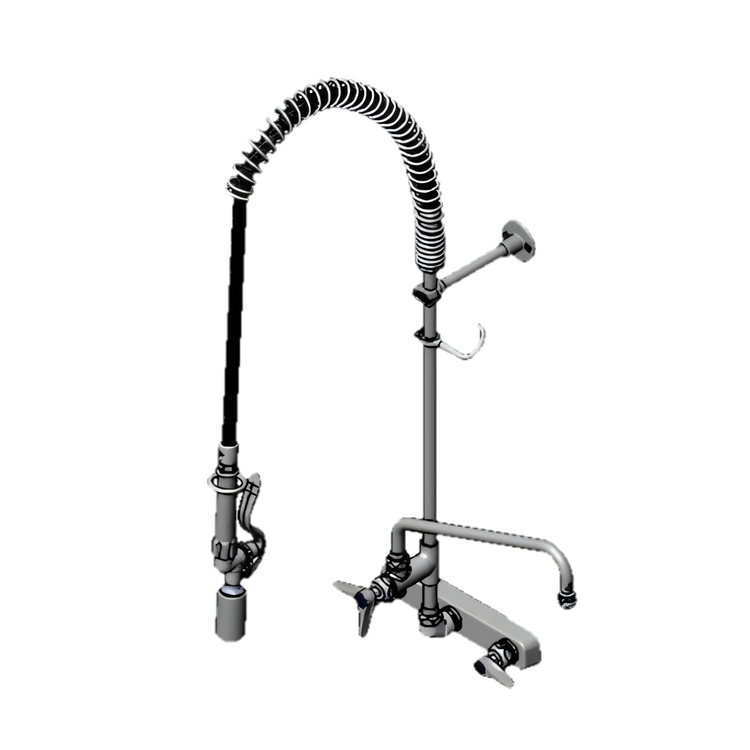 Product image #1 for T&S Brass EasyInstall Workboard Pre-Rinse Add-On Faucet with 12-Inch Swing Nozzle, 8-Inch Adjustable Centers, Wall Mount