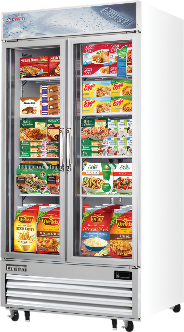 Product image #1 for Everest Refrigeration EMGF36 Two-Section Reach-In Glass Door Merchandiser Freezer, 41 Inch Wide, Bottom-Mount Self-Contained, R290