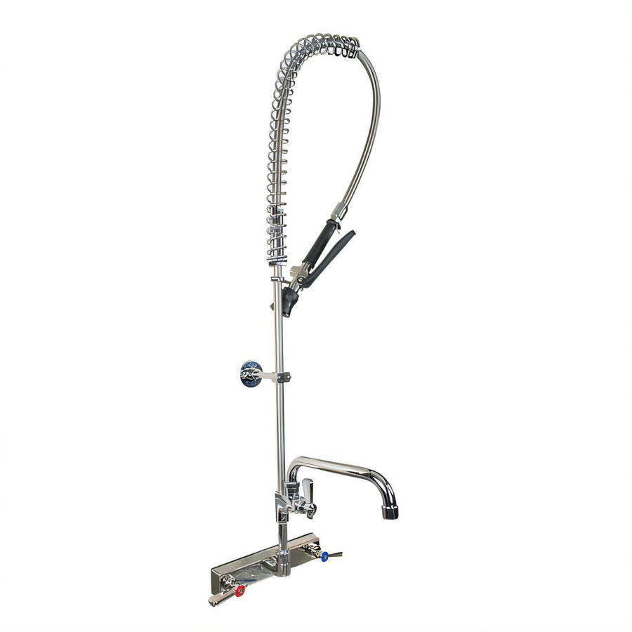 Product image #1 for BK Resources Evolution Lead-Free Splash-Mount Pre-Rinse Assembly with Add-On Faucet and 12-Inch Swing Spout