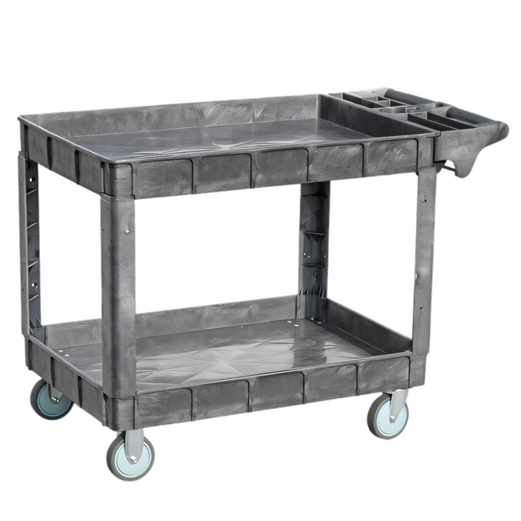 Product image #1 for Omcan Heavy-Duty Polypropylene 2-Shelf Utility Bus Cart with Extended Handle, Gray