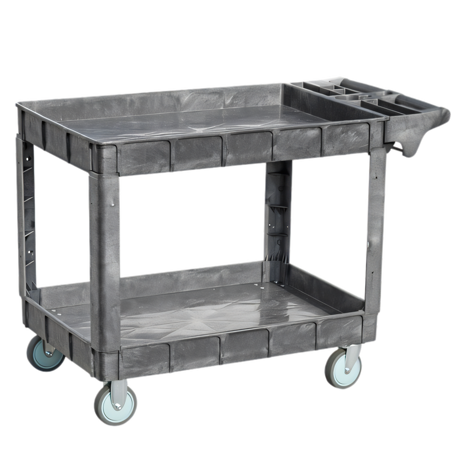 Product image #1 for Omcan Heavy-Duty Polypropylene 2-Shelf Utility Bus Cart with Extended Handle, Gray