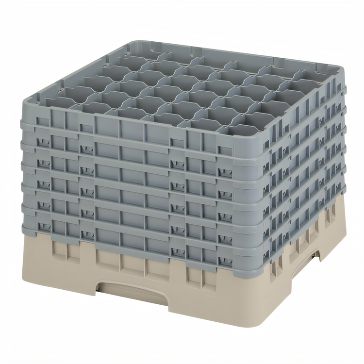 Product image #2 for Cambro Camrack Full Size Low Profile 36-Compartment Glass Rack, Beige with 6 Soft Gray Extenders