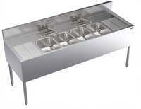 Krowne Royal Series Four-Compartment Underbar Sink Unit with Dual Drainboards and Deck-Mount Faucet, 72W x 24D