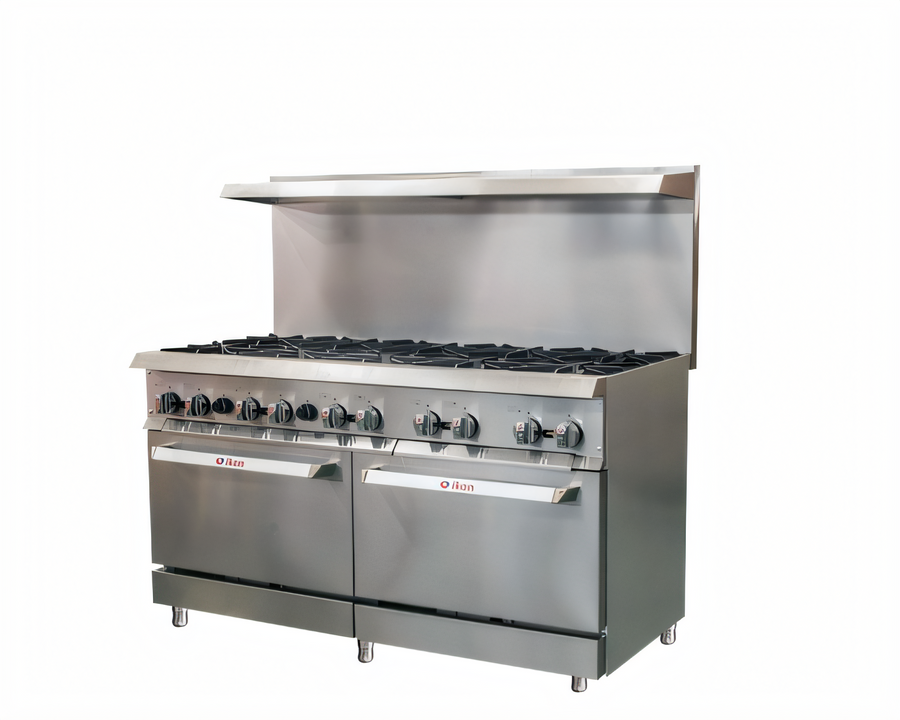 Product image #1 for IKON Cooking 60-Inch Natural Gas Commercial Range with 10 Open Burners and 2 Standard Ovens