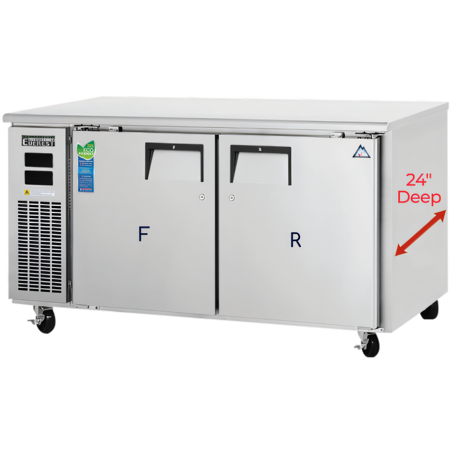 Product image #1 for Everest 59-1/2-Inch Undercounter Dual Temperature Refrigerator/Freezer Combo with Stainless Steel Worktop
