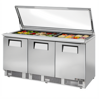 True 72-Inch Three-Section Sandwich/Salad Prep Table with Flat Glass Lid