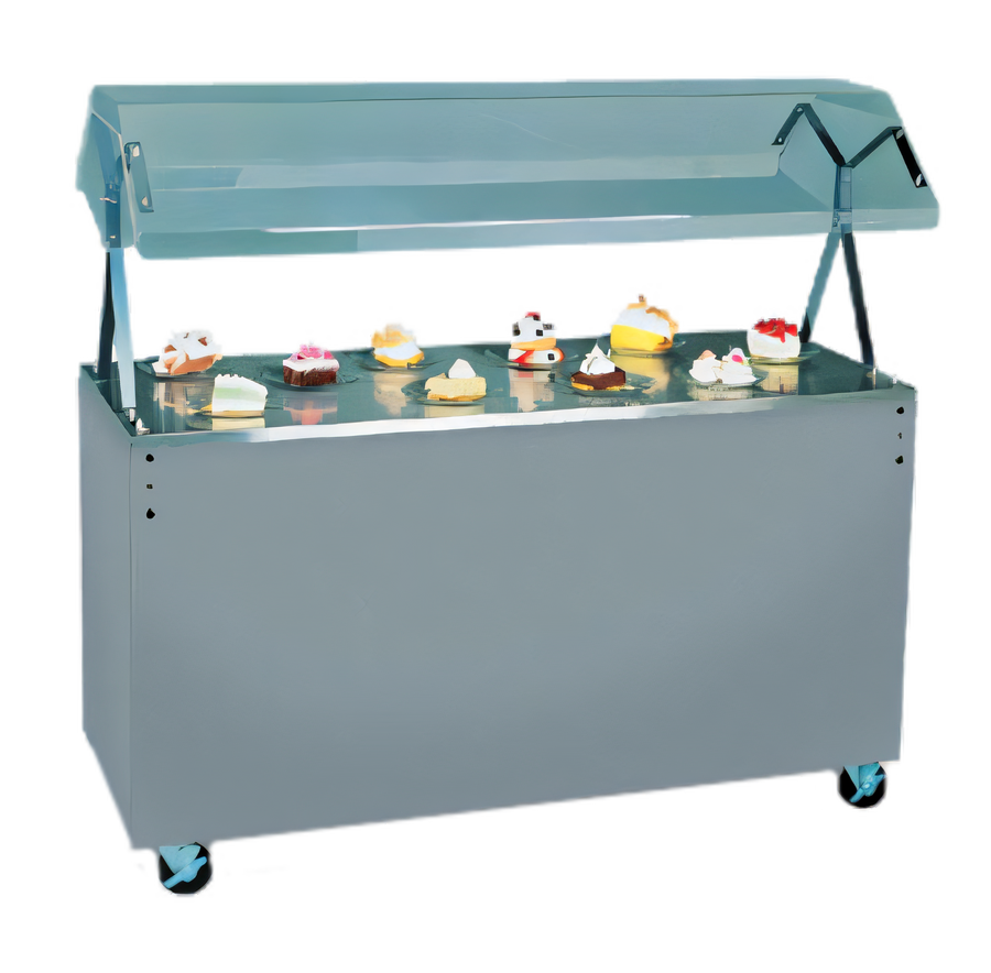 Product image #1 for Vollrath 2-Series Affordable Portable 60-Inch Mobile Utility Station with Seamless Stainless Steel Top, Buffet Breath Guard, Sliding Door Storage Base, and Cherry Woodgrain Base