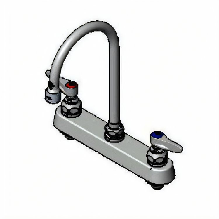 Product image #1 for T&S Brass 8-Inch Center Deck-Mount Workboard Mixing Faucet with 5-3/4-Inch Swivel Gooseneck and 0.5 GPM VR Spray Device