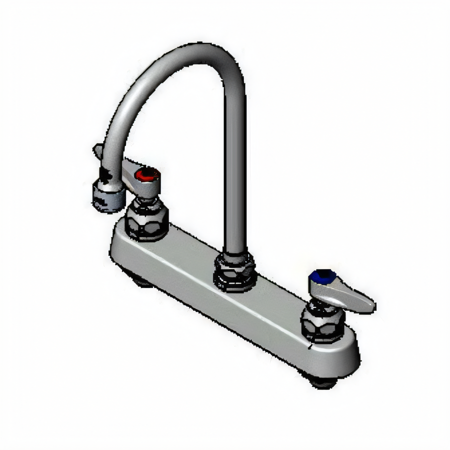 Product image #1 for T&S Brass 8-Inch Center Deck-Mount Workboard Mixing Faucet with 5-3/4-Inch Swivel Gooseneck and 0.5 GPM VR Spray Device