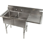 Thumbnail image #1 for Klinger's Trading ECS2DR 2-Compartment Stainless Steel Sink, 52-1/2-Inch, Right-Hand Drainboard, 18-Gauge, 9-Inch Backsplash