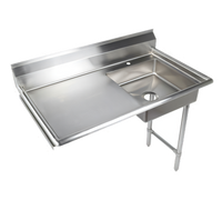 48 x 28 Inch Undercounter Stainless Steel Dish Table with Left Drainboard and Right Pre-Rinse Sink