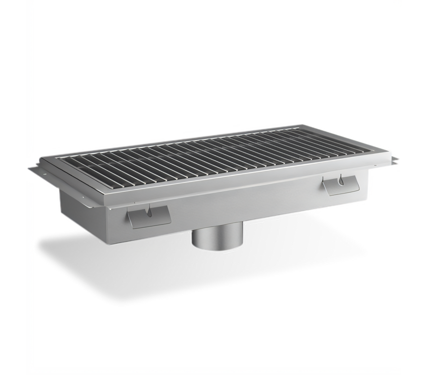 Product image #1 for Steel Works Stainless 12 x 48 x 4 Inch 14-Gauge 304 Stainless Steel Floor Trough with Grating and Center Drain