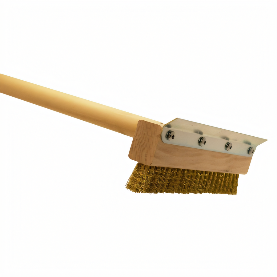 Product image #1 for Pizza Oven Brush with 40-Inch Wood Handle, Brass Wire Bristles, and Horizontal Scraper