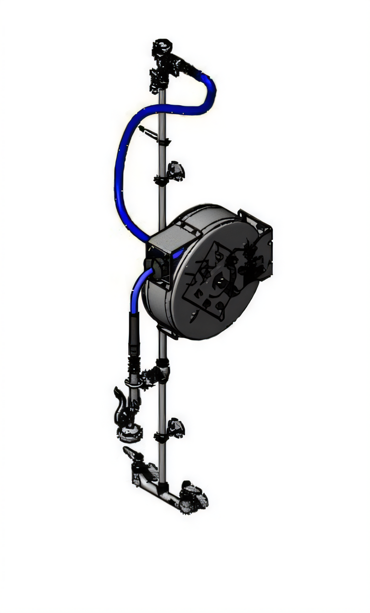 Product image #1 for Enclosed Stainless Steel Retractable Hose Reel Assembly with 30' Hose, Mixing Faucet, and Exposed Piping