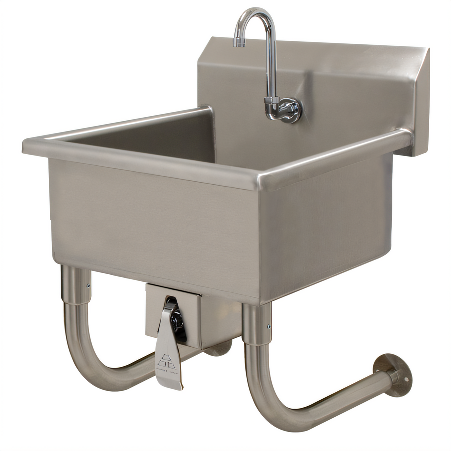 Product image #1 for Advance Tabco Wall-Mounted One-Station Stainless Steel Service Sink with Knee Valve and Gooseneck Spout