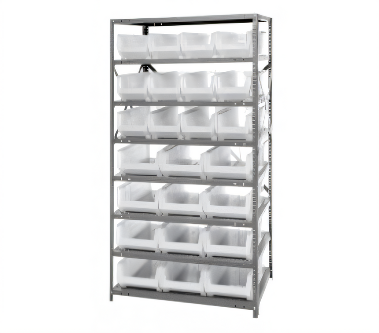 Product image #1 for Quantum 8-Shelf Heavy Duty Stationary Wire Shelving Unit with 24 Clear Bins, 36 x 24 x 75 Inches