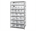 Thumbnail image #1 for Quantum 8-Shelf Heavy Duty Stationary Wire Shelving Unit with 24 Clear Bins, 36 x 24 x 75 Inches