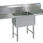 Thumbnail image #1 for BK Resources BKS6-1-24-14-24TS 1-Compartment Stainless Steel Sink, 24 x 24 x 14-Inch Bowl, Left & Right 24-Inch Drainboards, 10-Inch Backsplash