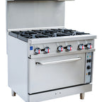Thumbnail image #1 for Serv-Ware SGR-6B-C 36-Inch Natural Gas Range with 6 Open Burners, Convection Oven, Backriser and Hi-Shelf
