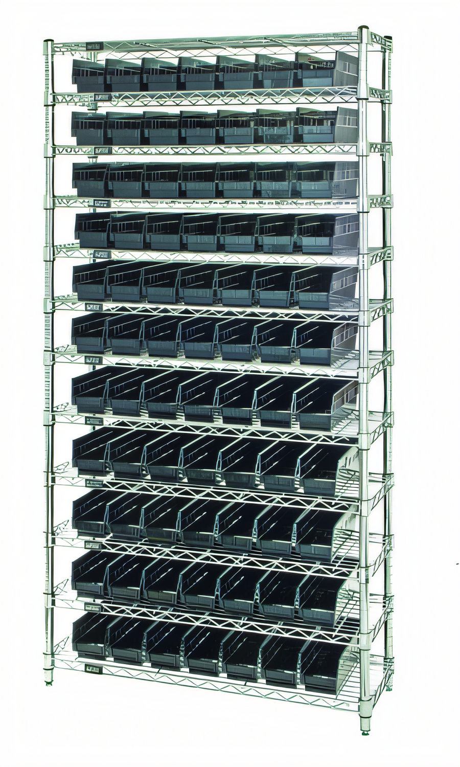 Product image #1 for Quantum Conductive Chrome-Plated Bin Wire Shelving System, 36"W x 18"D x 74"H