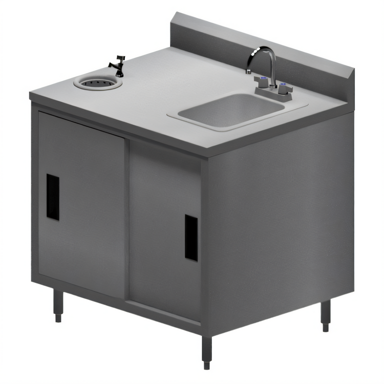 Product image #1 for BK Resources 36-Inch x 30-Inch Stainless Steel Ice Cream Cabinet Work Table with Sink, Dipper Well, Sliding Doors, and 5-Inch Riser