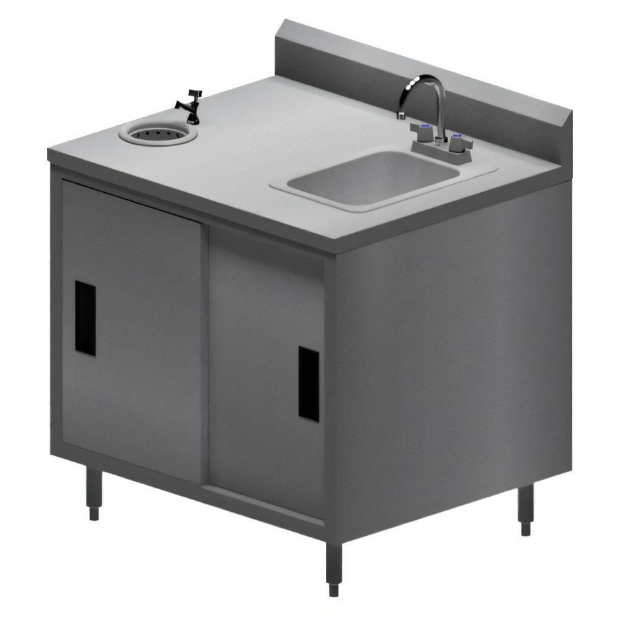 Product image #1 for BK Resources 36-Inch x 30-Inch Stainless Steel Ice Cream Cabinet Work Table with Sink, Dipper Well, Sliding Doors, and 5-Inch Riser
