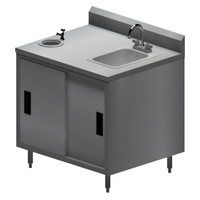 BK Resources 36-Inch x 30-Inch Stainless Steel Ice Cream Cabinet Work Table with Sink, Dipper Well, Sliding Doors, and 5-Inch Riser