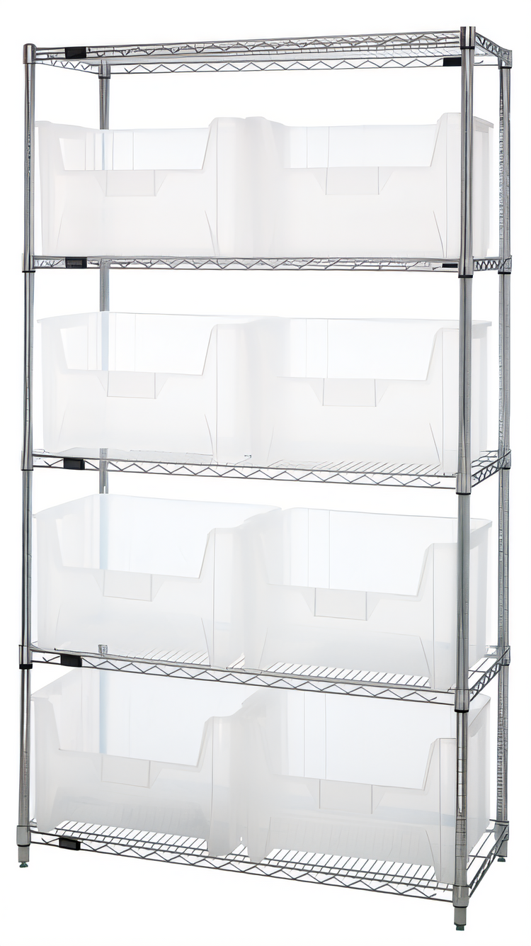 Product image #1 for Quantum Stationary Chrome-Plated Wire Shelving System with 5 Shelves and 8 Clear Bins, 42 x 18 x 74 Inches