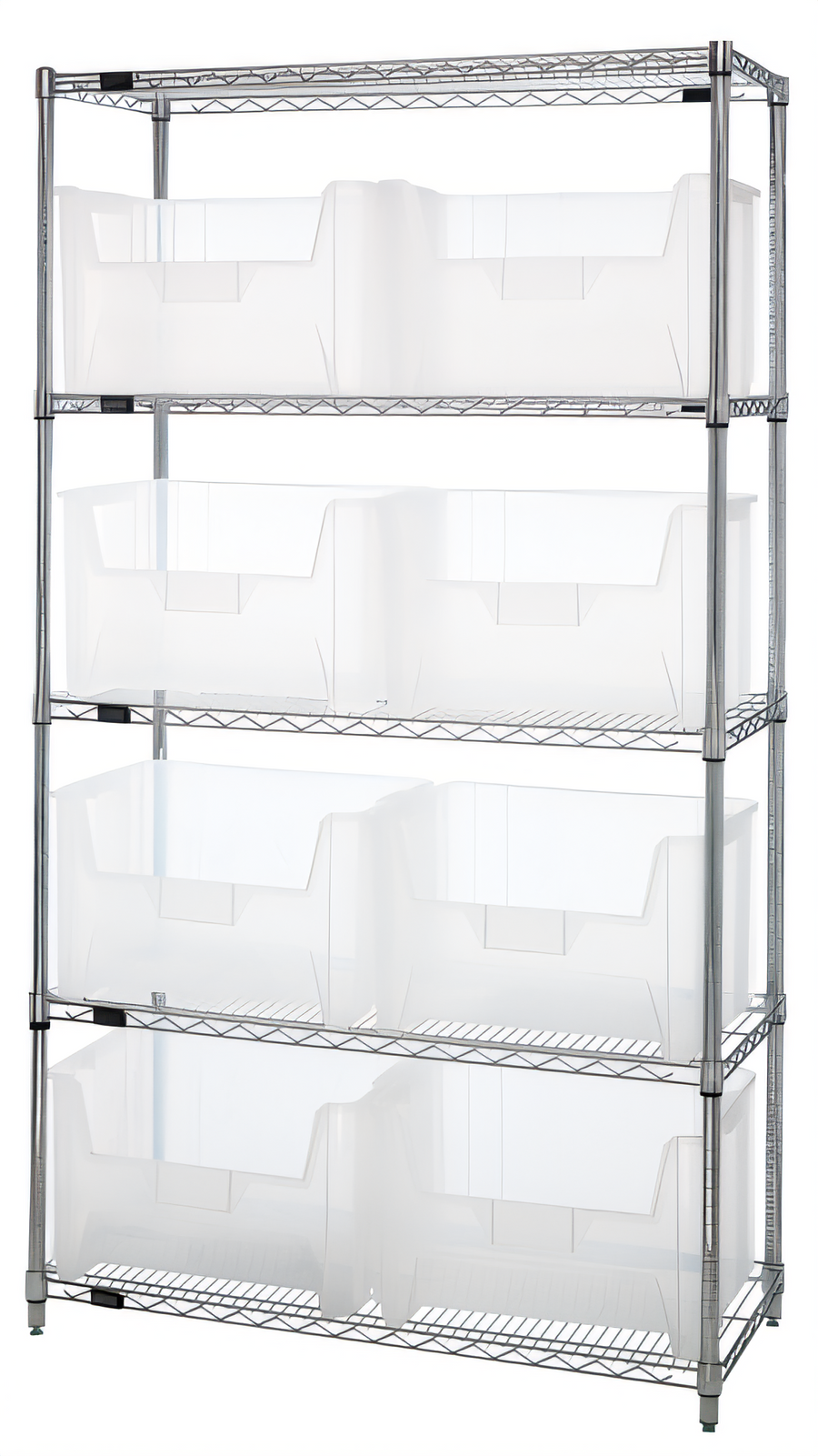 Product image #1 for Quantum Stationary Chrome-Plated Wire Shelving System with 5 Shelves and 8 Clear Bins, 42 x 18 x 74 Inches