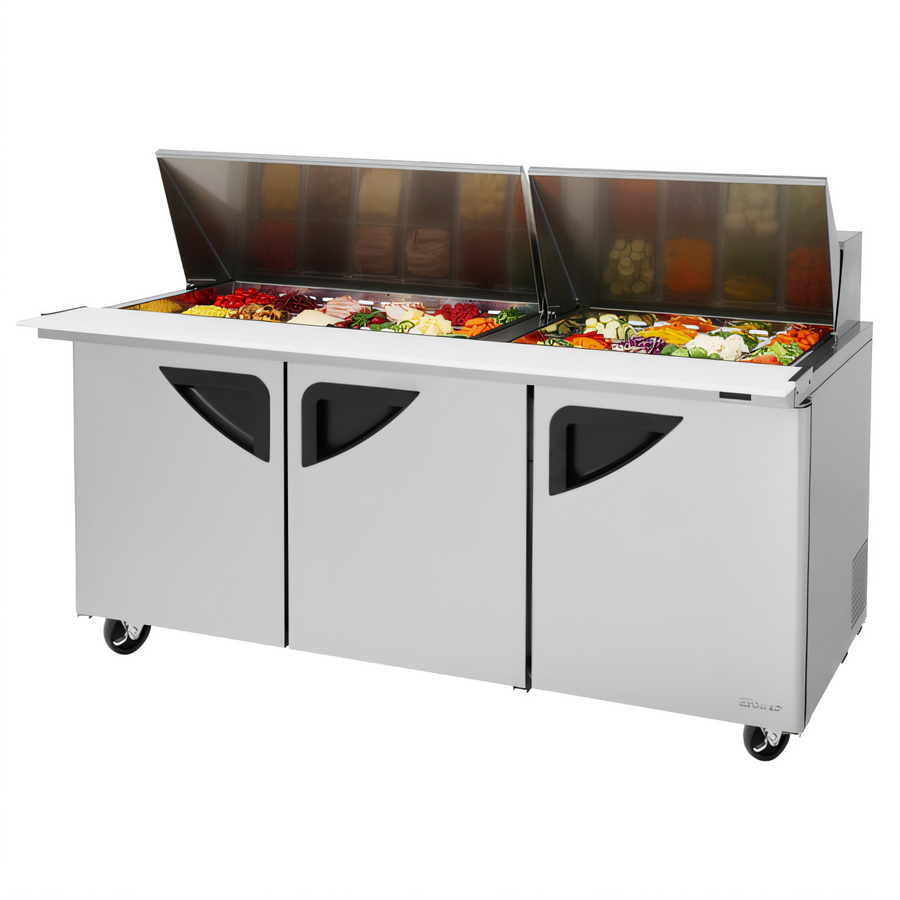 Product image #1 for Super Deluxe Three-Section Sandwich/Salad Mega Top Refrigerated Prep Table with 30-Pan Opening, 72-5/8-Inch Wide