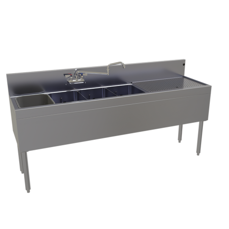 Product image #1 for Glastender FSA-72L-S 72-Inch Four-Compartment Stainless Steel Underbar Sink Unit with Right Drainboard