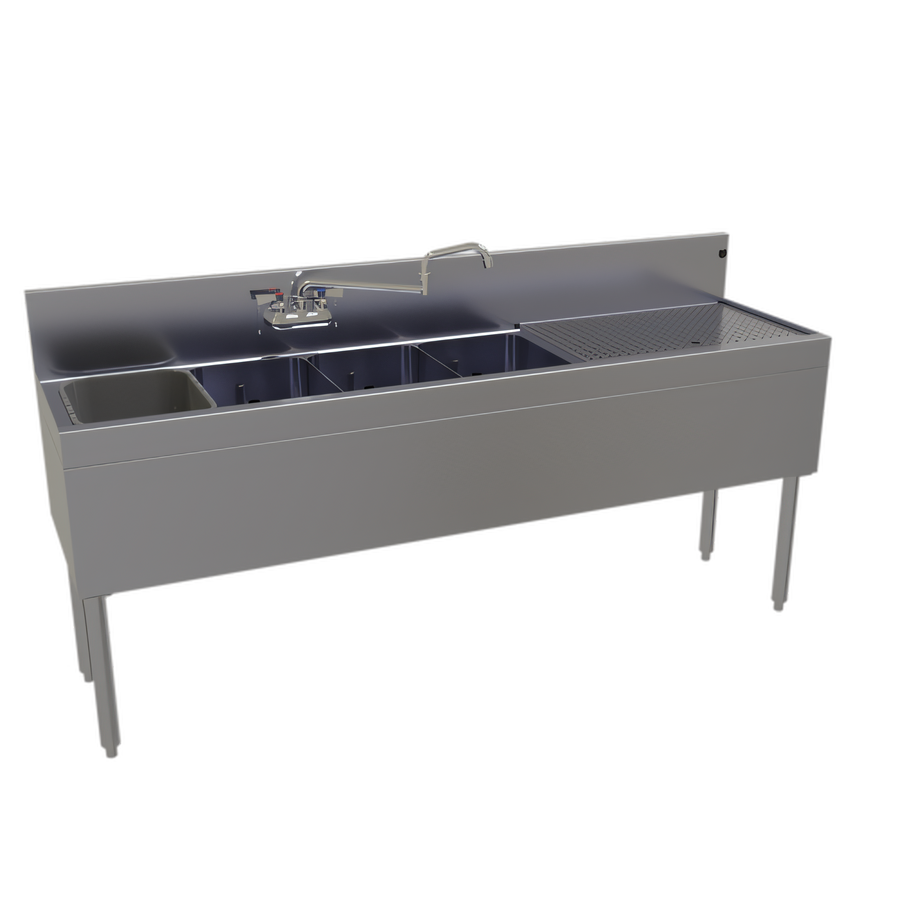 Product image #1 for Glastender FSA-72L-S 72-Inch Four-Compartment Stainless Steel Underbar Sink Unit with Right Drainboard