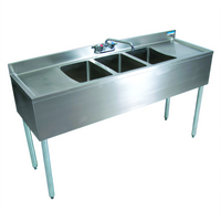 BK Resources 60-Inch Three-Compartment Underbar Sink with Dual Drainboards, Backsplash, and Faucet