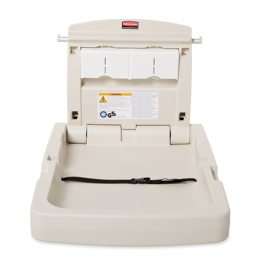 Product image #1 for Rubbermaid Commercial Vertical Baby Changing Station with Antimicrobial Protection, Hooks, and Built-In Storage, Platinum