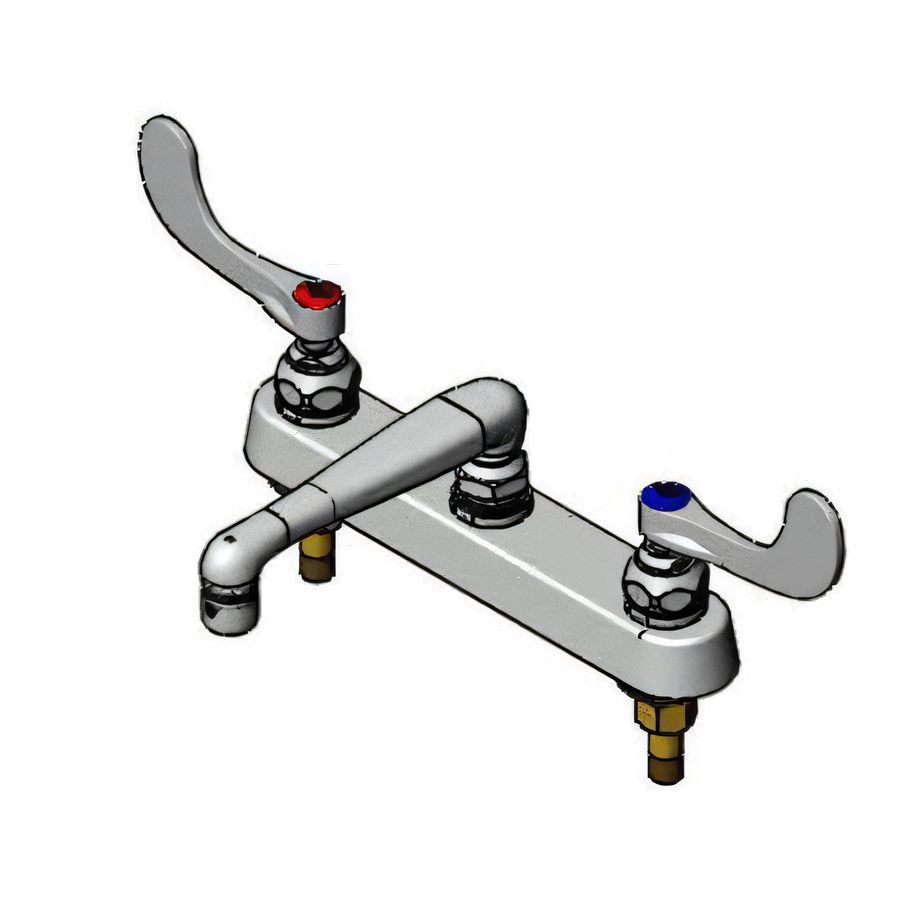 Product image #1 for T&S Brass 8-Inch Center Deck Mount Workboard Faucet with 6-Inch Cast Swivel Spout and Wrist Handles